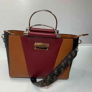 Guess satchel with metal grab top handle
